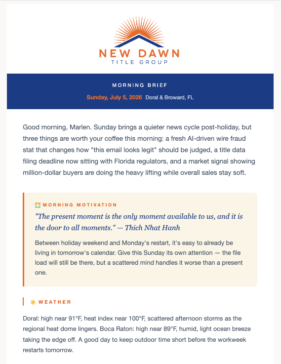 The branded daily brief Yane built for New Dawn