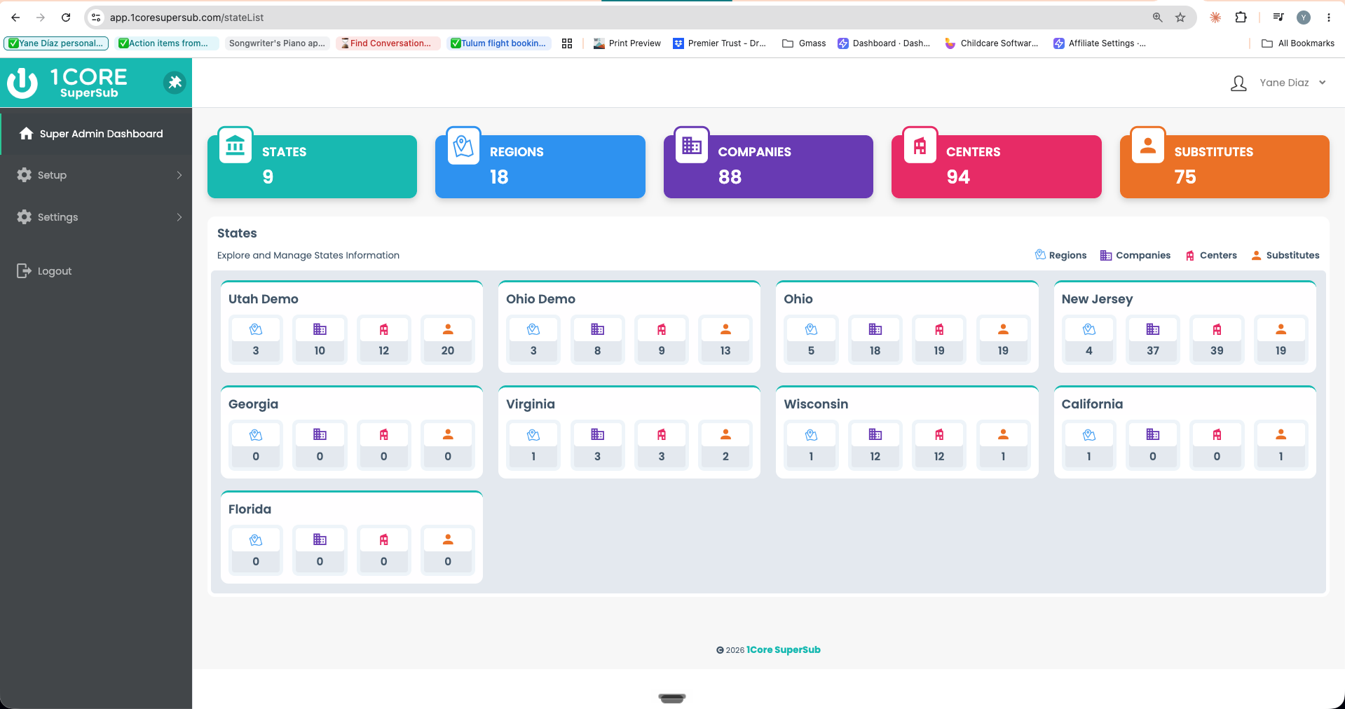 1Core SuperSub admin dashboard